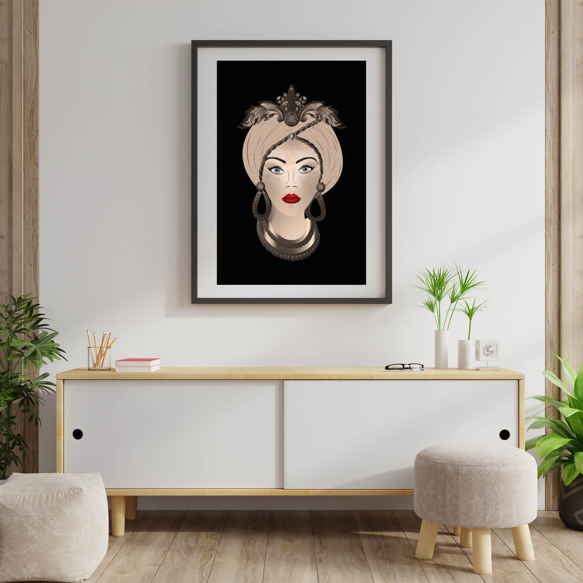 Quadro Su Tela, Teste Di Moro A Due Metà. Dettagli Rosso Amaranto Su S Nero 60 X 90 Cm Fine Art Made In Sicily