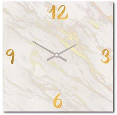 Orologio da Parete Moderno, 30x30 cm, effetto marmo bianco e oro