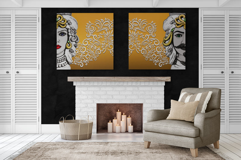Set quadri, Teste di Moro Kalsa. Decorazioni Barocco su sfondo oro. Fine  Art made in Sicily