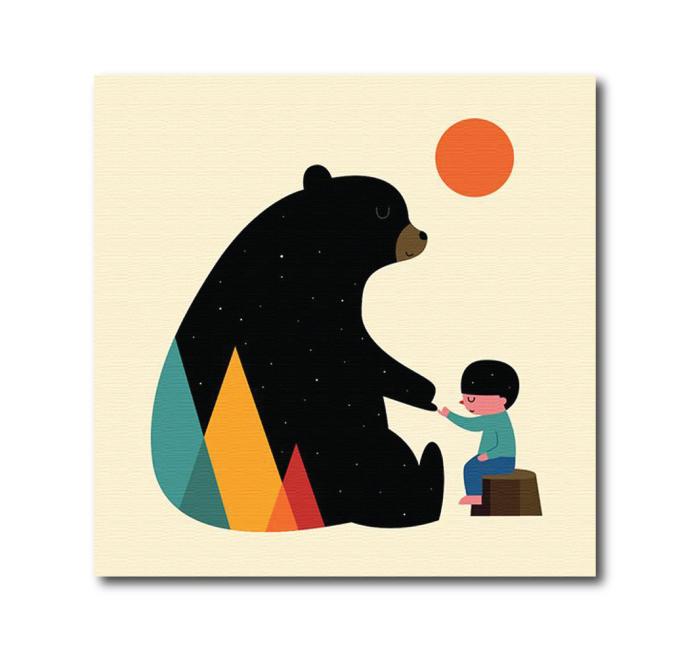 Quadro su tela "Bear & baby boy". Stile geometrico, colorful modern design. - G Factory Design di Gaipa Dario - P.Iva 03547280838