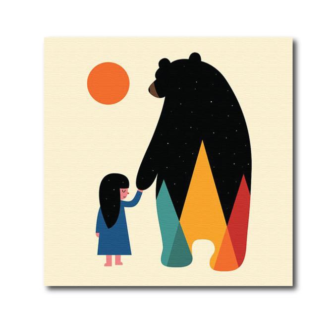 Quadro su tela "Bear & baby girl". Stile geometrico, colorful modern design. - G Factory Design di Gaipa Dario - P.Iva 03547280838