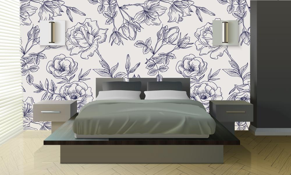 Carta da parati in stile floreale, hand drawn flowers. Modern minimal chic design. - G Factory Design di Gaipa Dario - P.Iva 03547280838