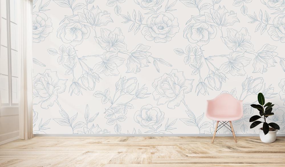 Carta da parati in stile floreale, hand drawn flowers. Modern minimal chic design. - G Factory Design di Gaipa Dario - P.Iva 03547280838