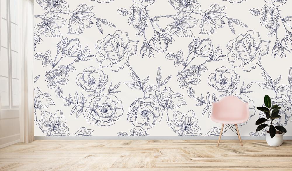 Carta da parati in stile floreale, hand drawn flowers. Modern minimal chic design. - G Factory Design di Gaipa Dario - P.Iva 03547280838