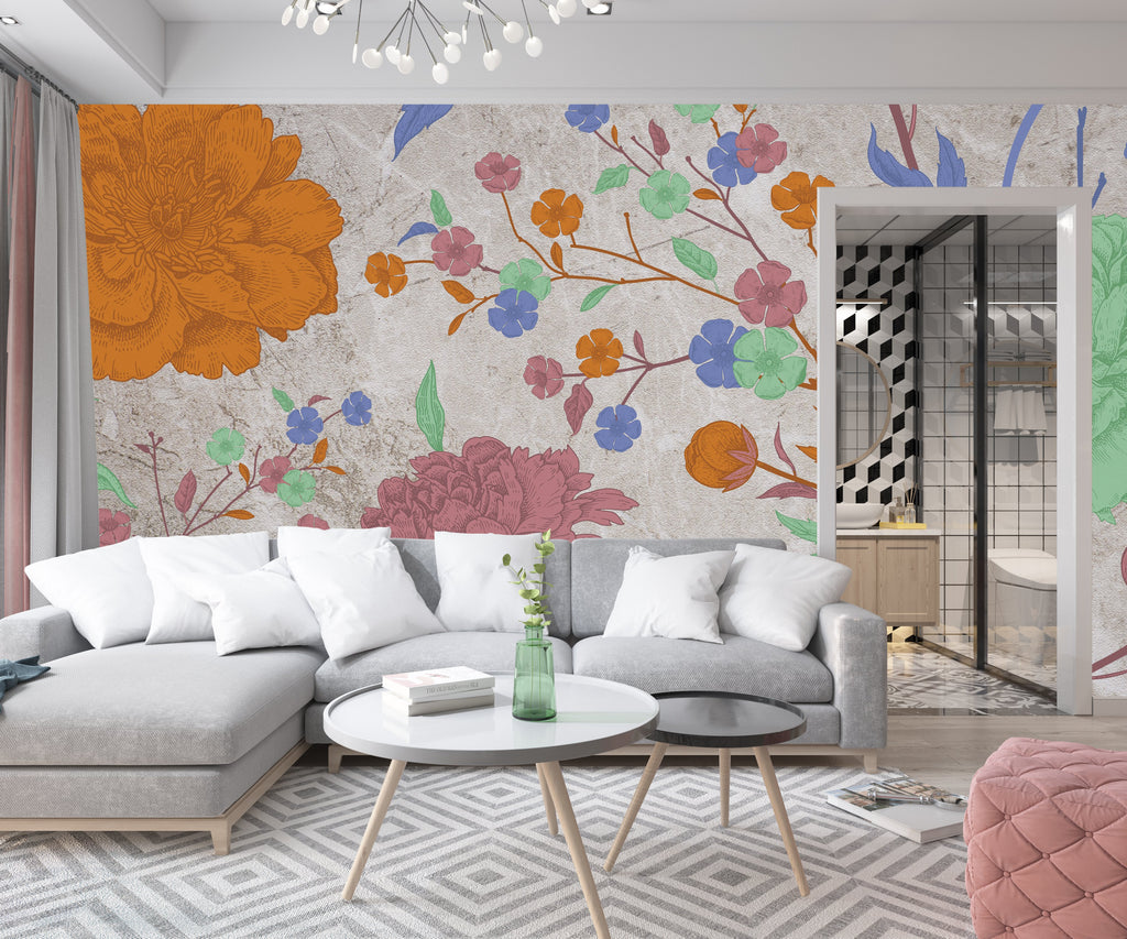 Carta da parati "Rainbow Flow". Design floreale contemporaneo moderno. (Variation1) - G Factory Design di Gaipa Dario - P.Iva 03547280838