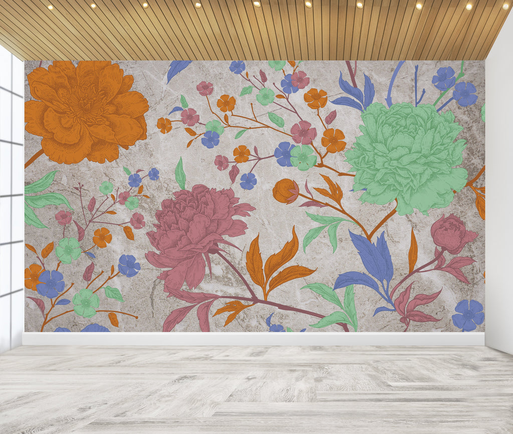 Carta da parati "Rainbow Flow". Design floreale contemporaneo moderno. (Variation1) - G Factory Design di Gaipa Dario - P.Iva 03547280838