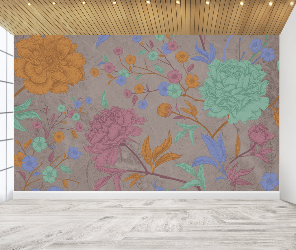 Carta da parati "Rainbow Flow". Design floreale contemporaneo moderno. (Variation2) - G Factory Design di Gaipa Dario - P.Iva 03547280838