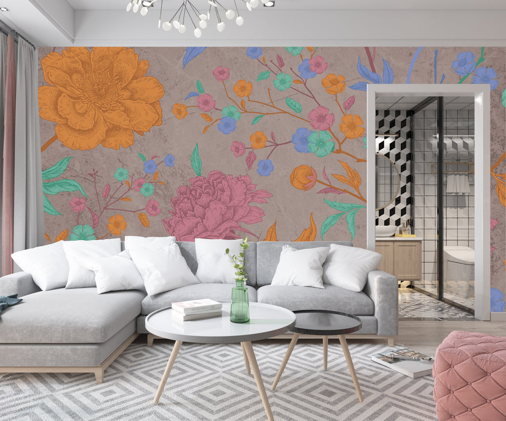 Carta da parati "Rainbow Flow". Design floreale contemporaneo moderno. (Variation2) - G Factory Design di Gaipa Dario - P.Iva 03547280838