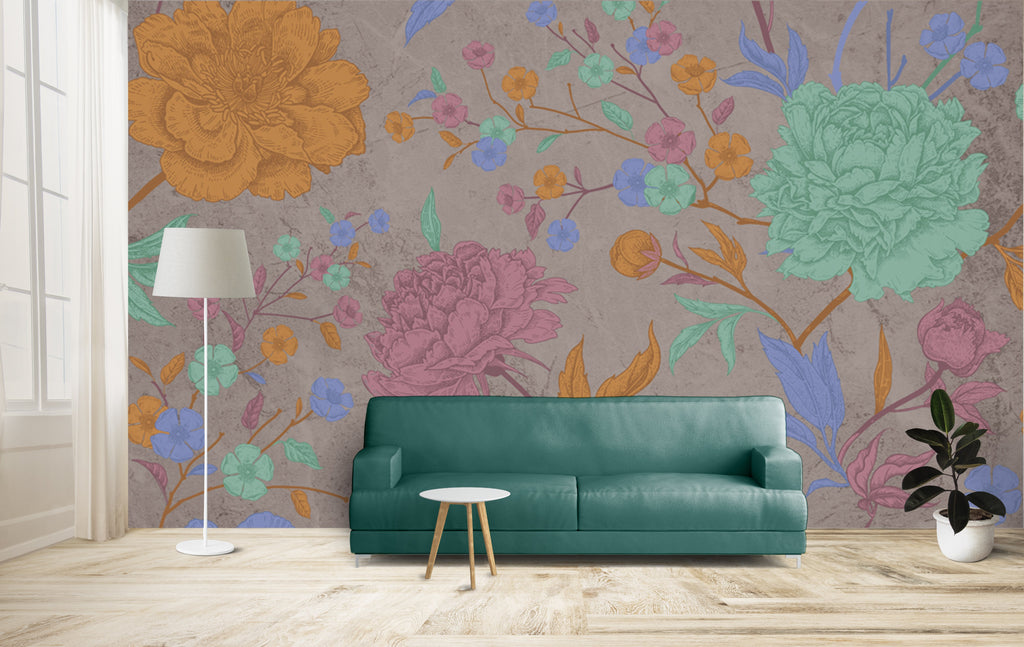 Carta da parati "Rainbow Flow". Design floreale contemporaneo moderno. (Variation2) - G Factory Design di Gaipa Dario - P.Iva 03547280838
