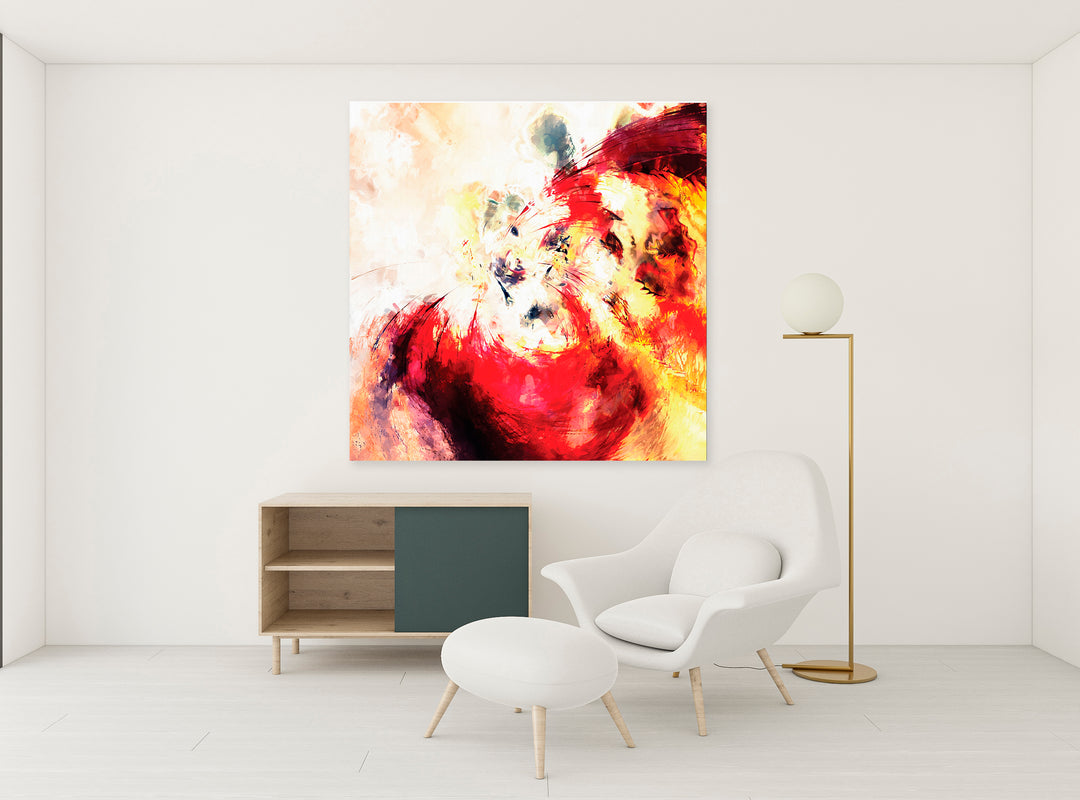 DekoArte - Quadri astratti dipinti a mano 140x70 cm VISO ASTRATTI ROSSI -  Dipinto su tela con cornice nera