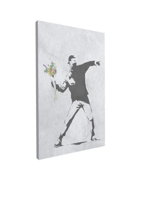 Quadro su tela Bansky, 80 x 50 cm. "Thrower flowers". Quadri d' autore. - G Factory Design di Gaipa Dario - P.Iva 03547280838