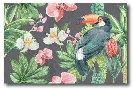 Quadro su tela, 70 x 45 cm. Fiori tropicali, tucano. Vintage style design. - G Factory Design di Gaipa Dario - P.Iva 03547280838