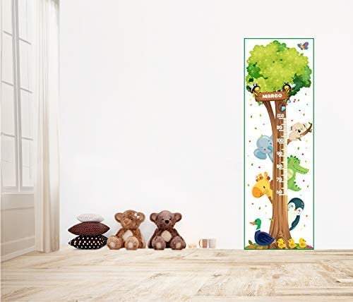 Metro da parete adesivo per bambini, albero animaletti, nome personalizzato L 54 X 163 H cm. Baby tree animals personalized name. - G Factory Design di Gaipa Dario - P.Iva 03547280838