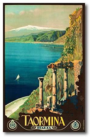 Quadro su tela, Sicilia, Taormina vintage poster. 30 x 47 cm. Sicilian design. Fine art made in Sicily - G Factory Design di Gaipa Dario - P.Iva 03547280838