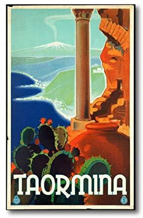 Quadro su tela 30 x 47 cm. Taormina sicilian vintage poster. - G Factory Design di Gaipa Dario - P.Iva 03547280838