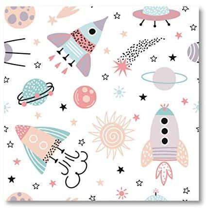 Quadro su tela per bambini 50 x 50 cm. Spazio, pianeti, space shuttle. Colorful design for babies. - G Factory Design di Gaipa Dario - P.Iva 03547280838