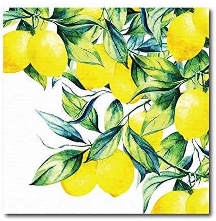 Quadro su tela, 40 x 40 cm. "Lemons & Leaves". Limoni di Sicilia. Sicilian art design. - G Factory Design di Gaipa Dario - P.Iva 03547280838