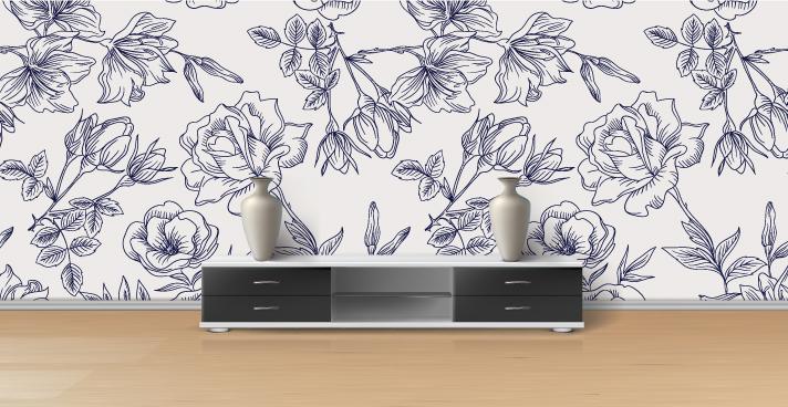 Carta da parati in stile floreale, hand drawn flowers. Modern minimal chic design. - G Factory Design di Gaipa Dario - P.Iva 03547280838